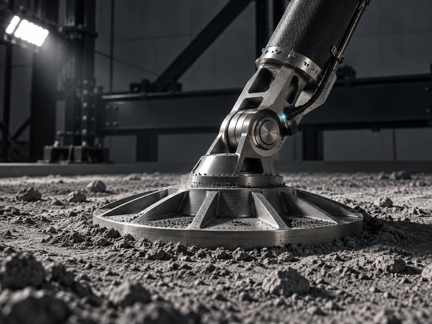 Astrion exploration concept: mechanical arm in a regolith test environment