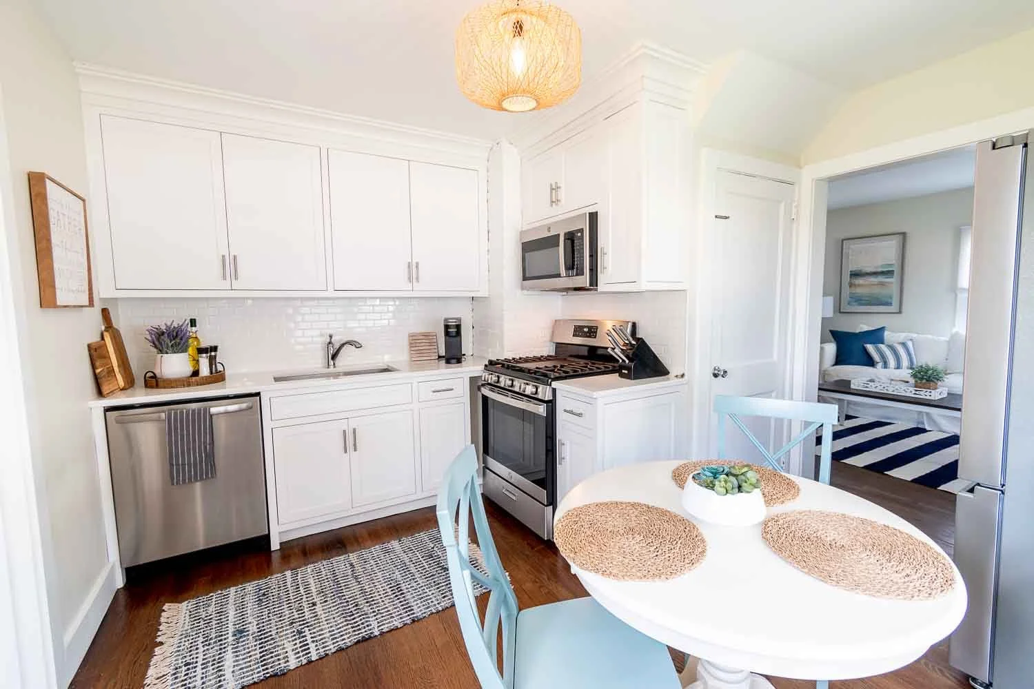 Kitchen and dining table in a furnished house on Reef Road