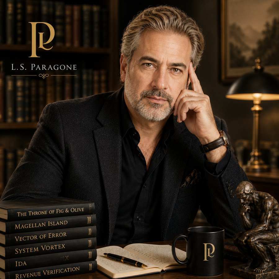 Author L. S. Paragone at his writing desk