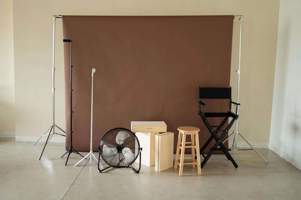 Lighting kit and grip, ready on the studio floor