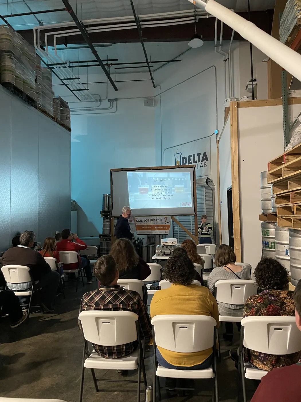 Audience attending a Badgers on Tap event at Delta Beer Lab