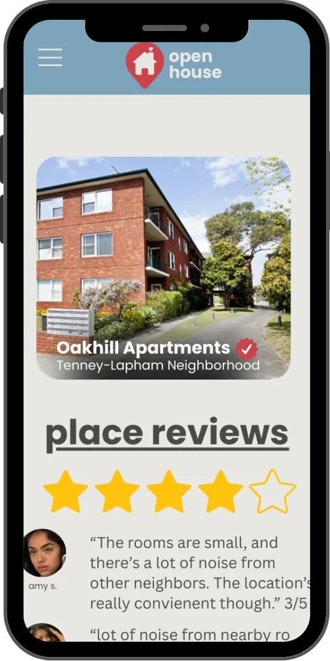 Original Open House property reviews app mockup