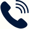 Blue phone handset icon with three curved signal waves indicating a call.
