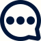 Icon of a dark blue speech bubble with three dots inside representing a chat or message.
