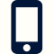 Simple blue icon of a smartphone with a circular home button.