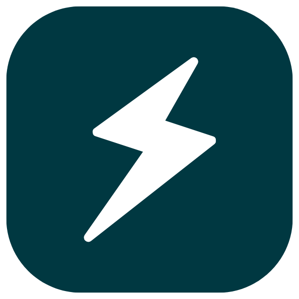 White lightning bolt icon on a dark teal rounded square background.