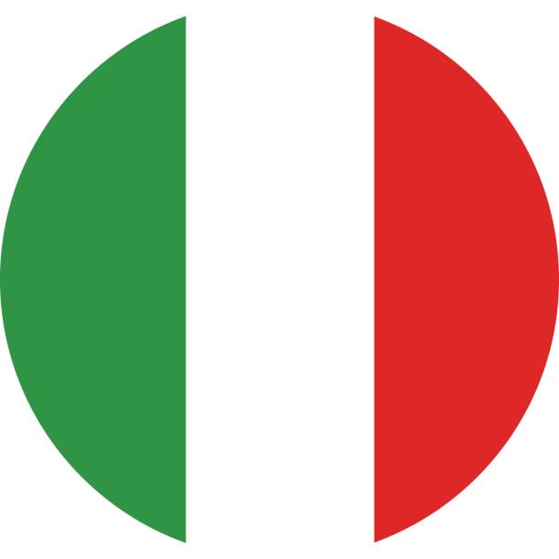 Circular Italian flag with vertical green, white, and red stripes.