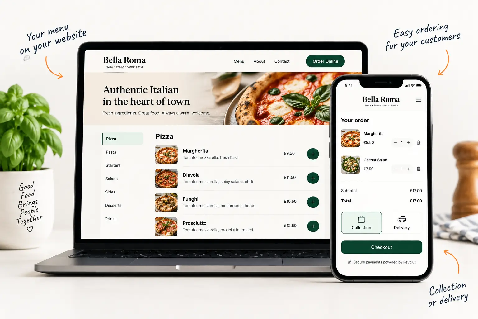 Ordevo web ordering for restaurant collection and delivery