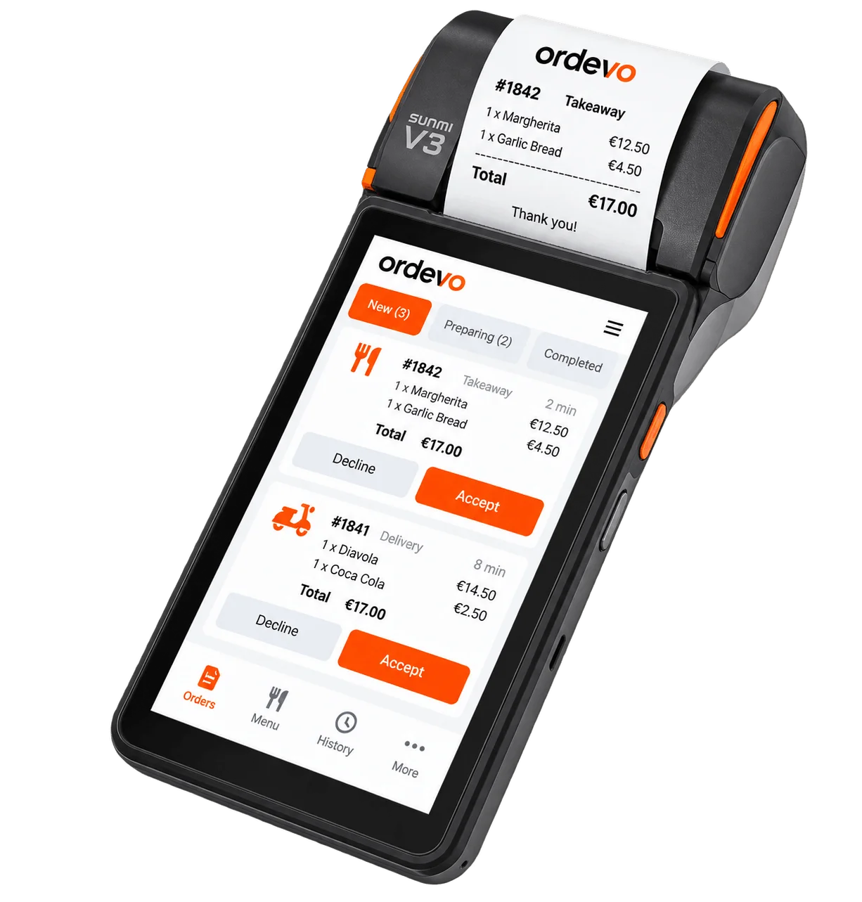 Ordevo Terminal for receiving and printing restaurant orders