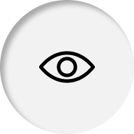 Black eye icon centered on a gray circular background with a subtle shadow.