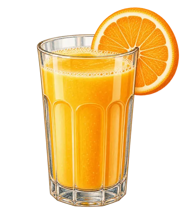 Glas Orangensaft mit Orangenscheibe
