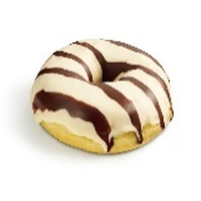 Donut mit Vanilleglasur und Schokostreifen