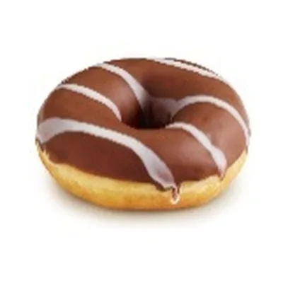 Donut mit Kakaoglasur und weissen Streifen