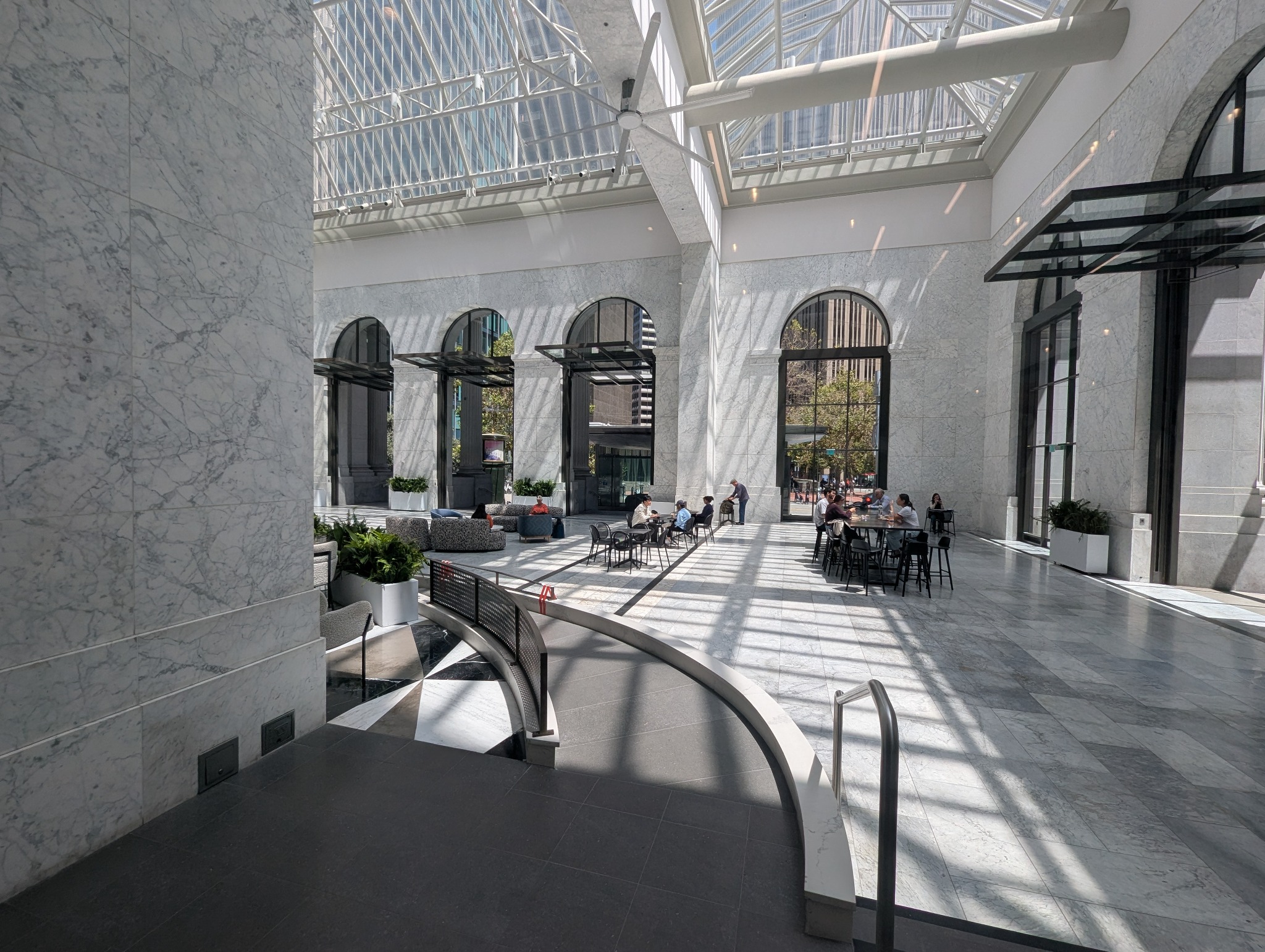 Sunlight through the glass roof of the One Sansome atrium