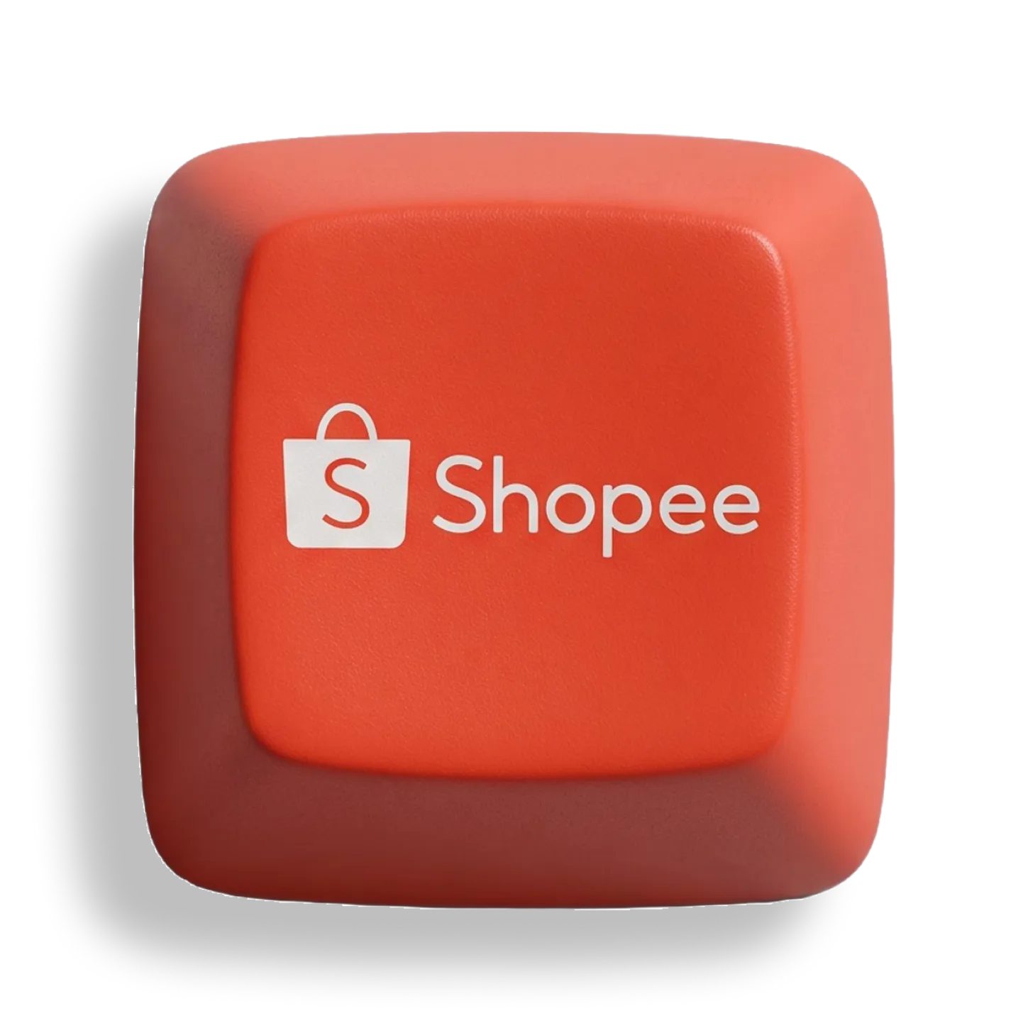 Red square button with rounded edges featuring the Shopee logo, a white shopping bag icon with an S, and the word Shopee in white text.