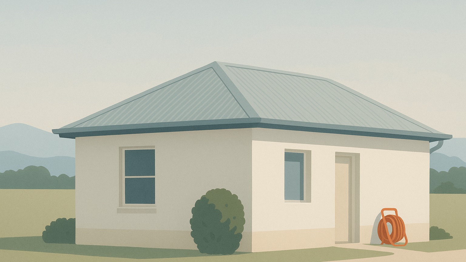 An Australian home with a cleared, well-maintained garden, clean gutters and a garden hose ready near the house