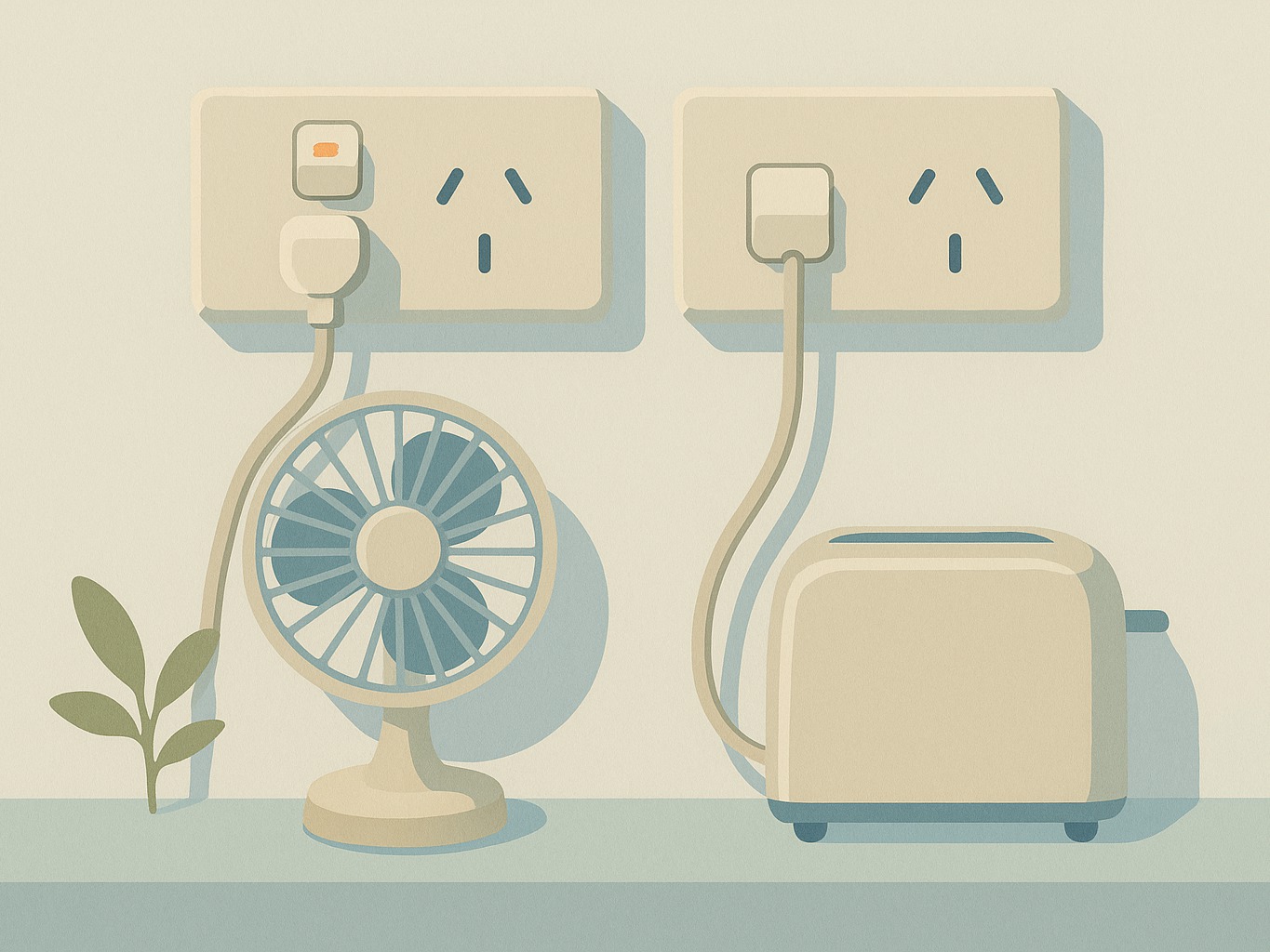 Two power points side by side, one switched on with a glowing indicator and one switched off