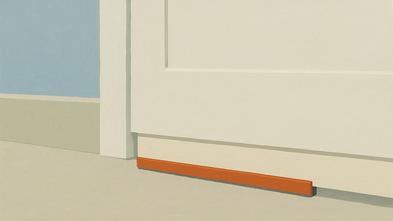 A close view of a door bottom with a draught seal brush strip closing the gap to the floor
