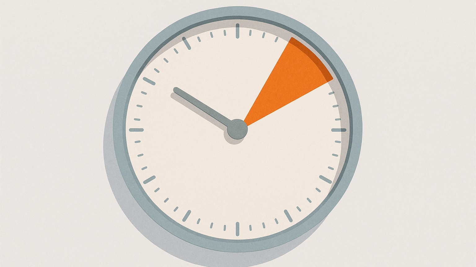 A clock face with a small wedge marking the expensive peak pricing period and the rest of the dial in cool off-peak tones