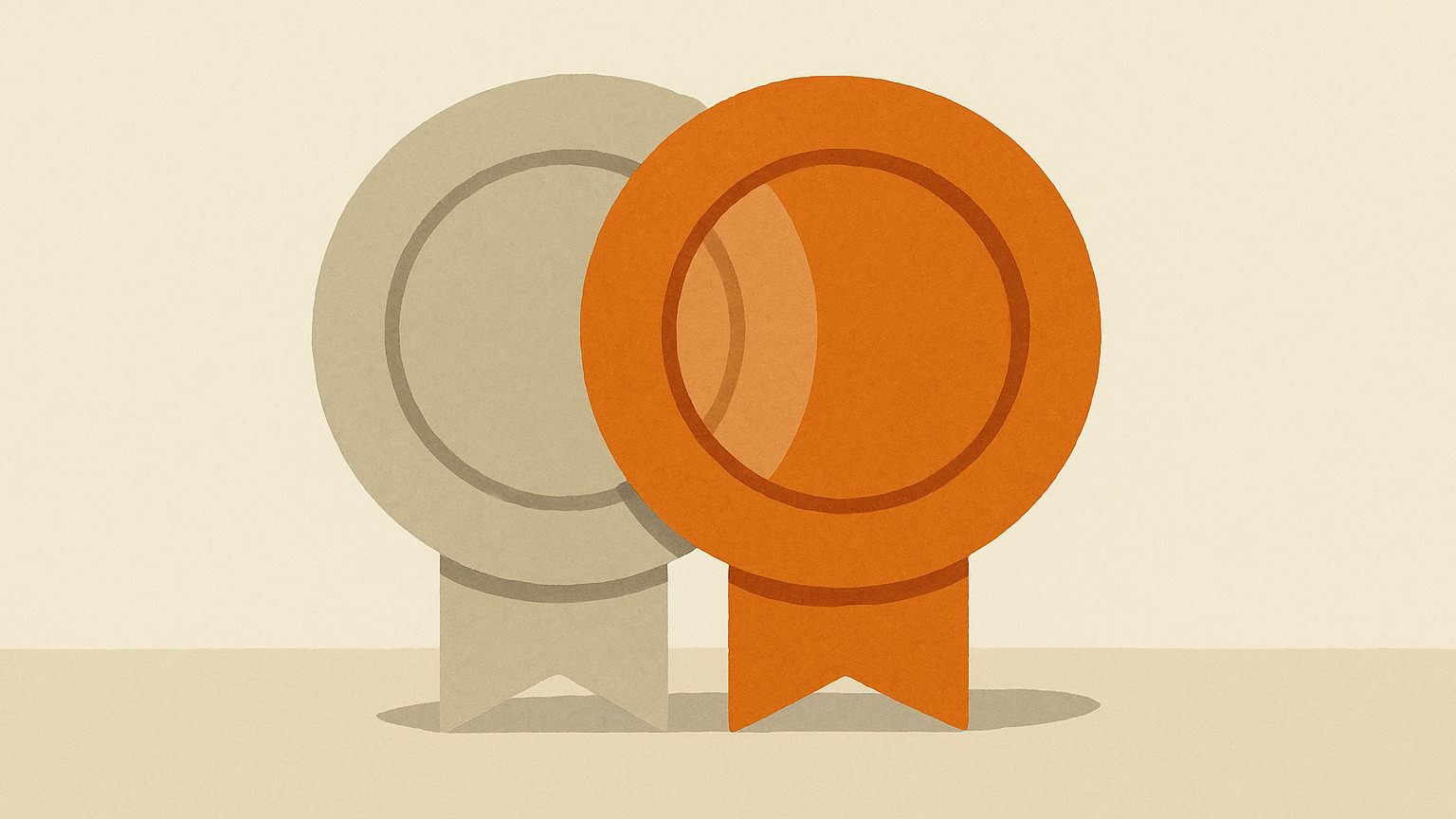 An accreditation seal with two overlapping rings, one for new homes and a newly added one for existing homes