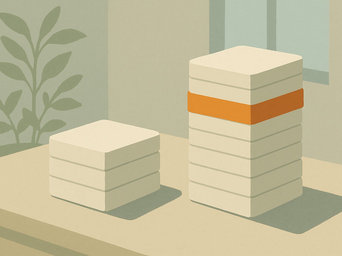 A short stack of slips next to a much taller marked stack
