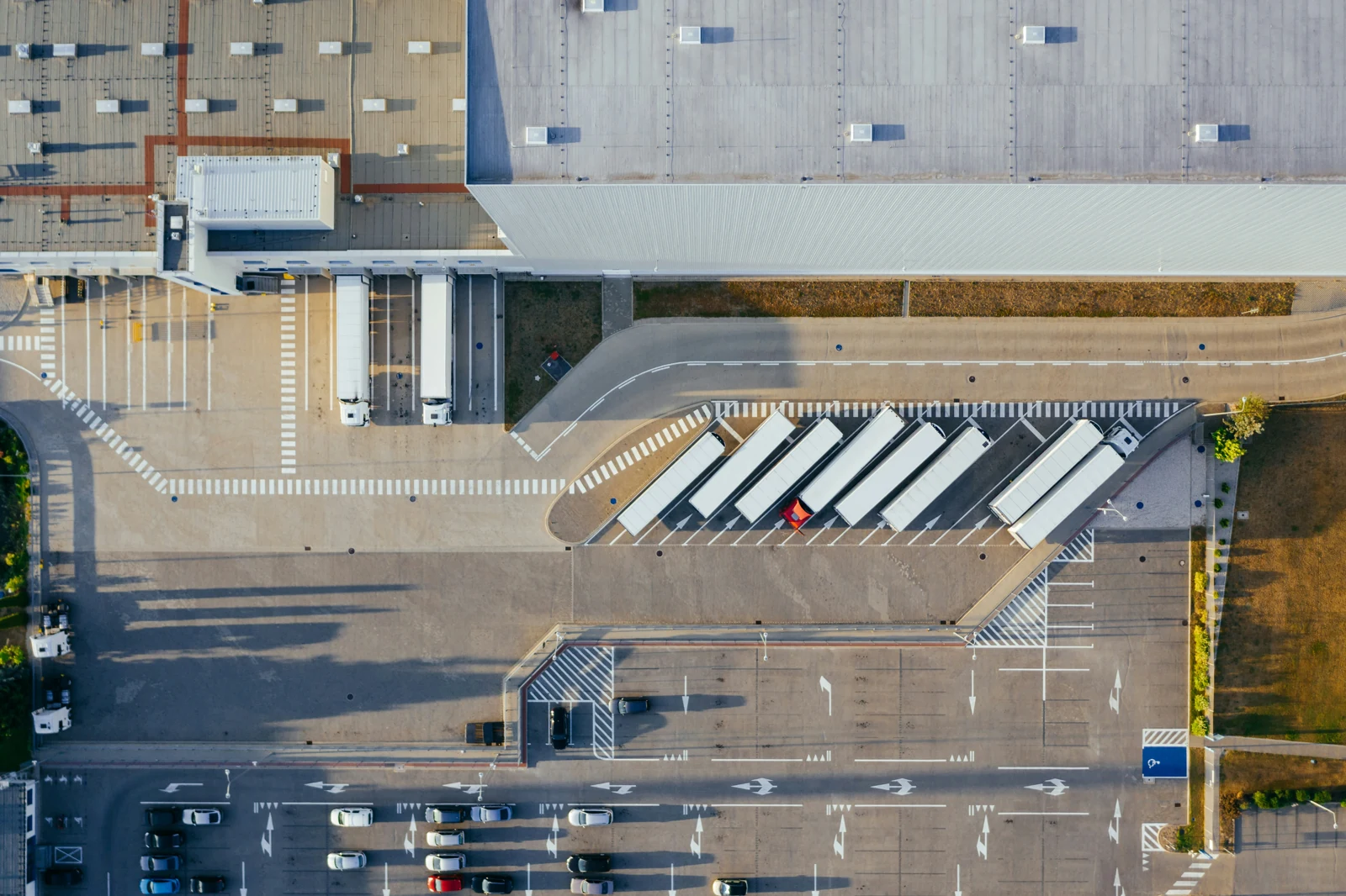 Aerial view of warehouse loading docks