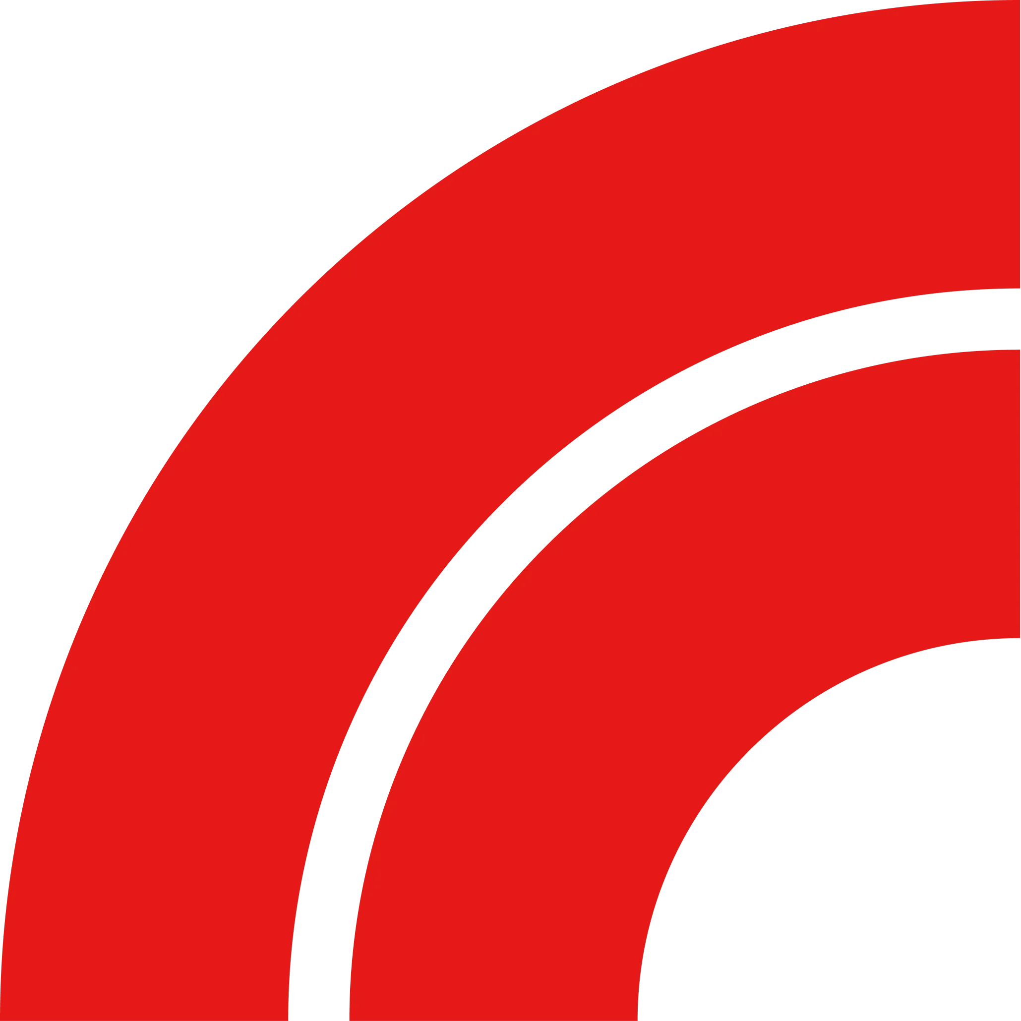 Un logo abstrait composé de deux arcs rouges concentriques épais sur un fond noir, forme une partie d'un cercle en haut à droite de l'image.