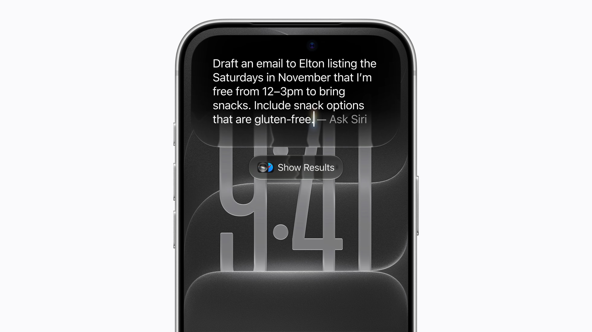 iPhone running iOS 27 with Write with Siri drafting an email
