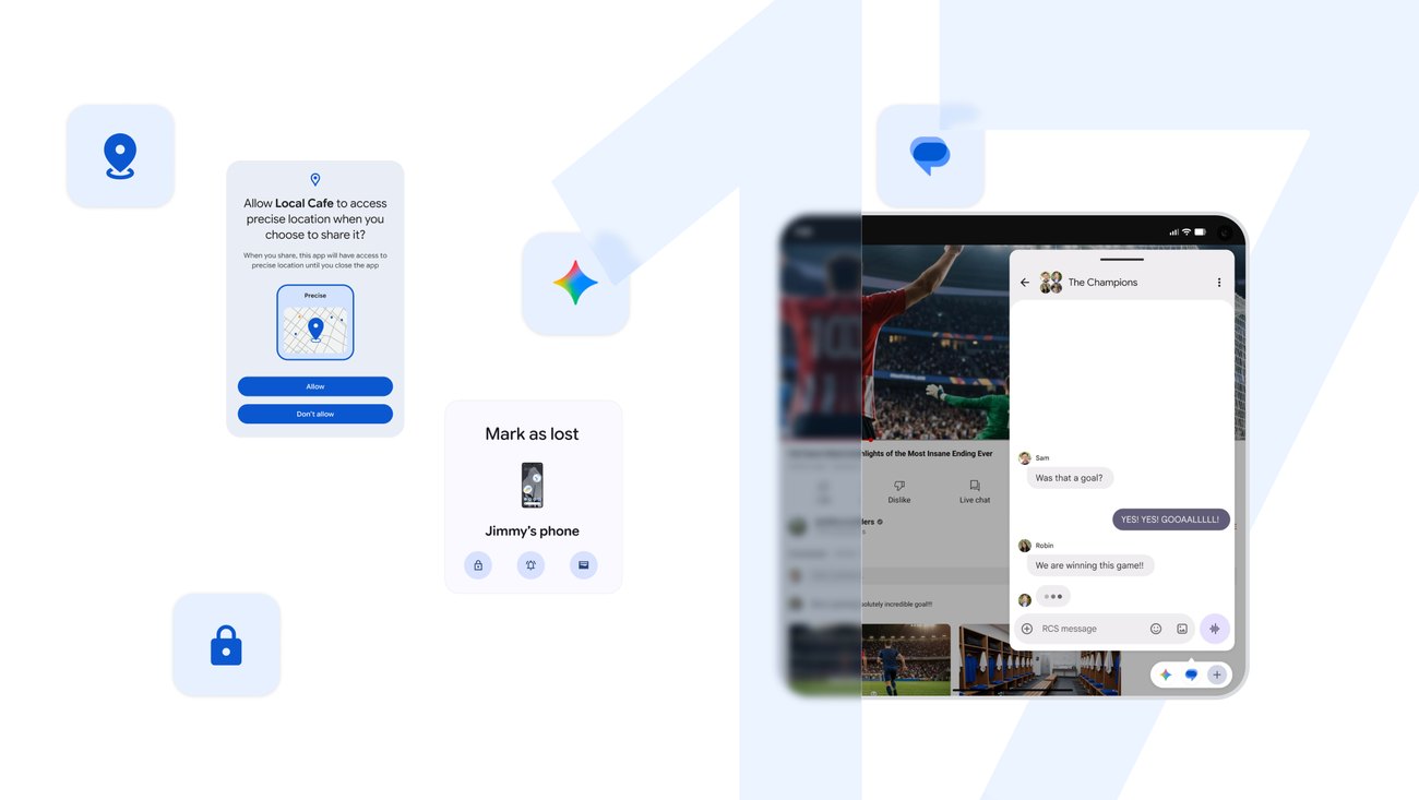 Android 17 features shown on a phone and a foldable, from Google
