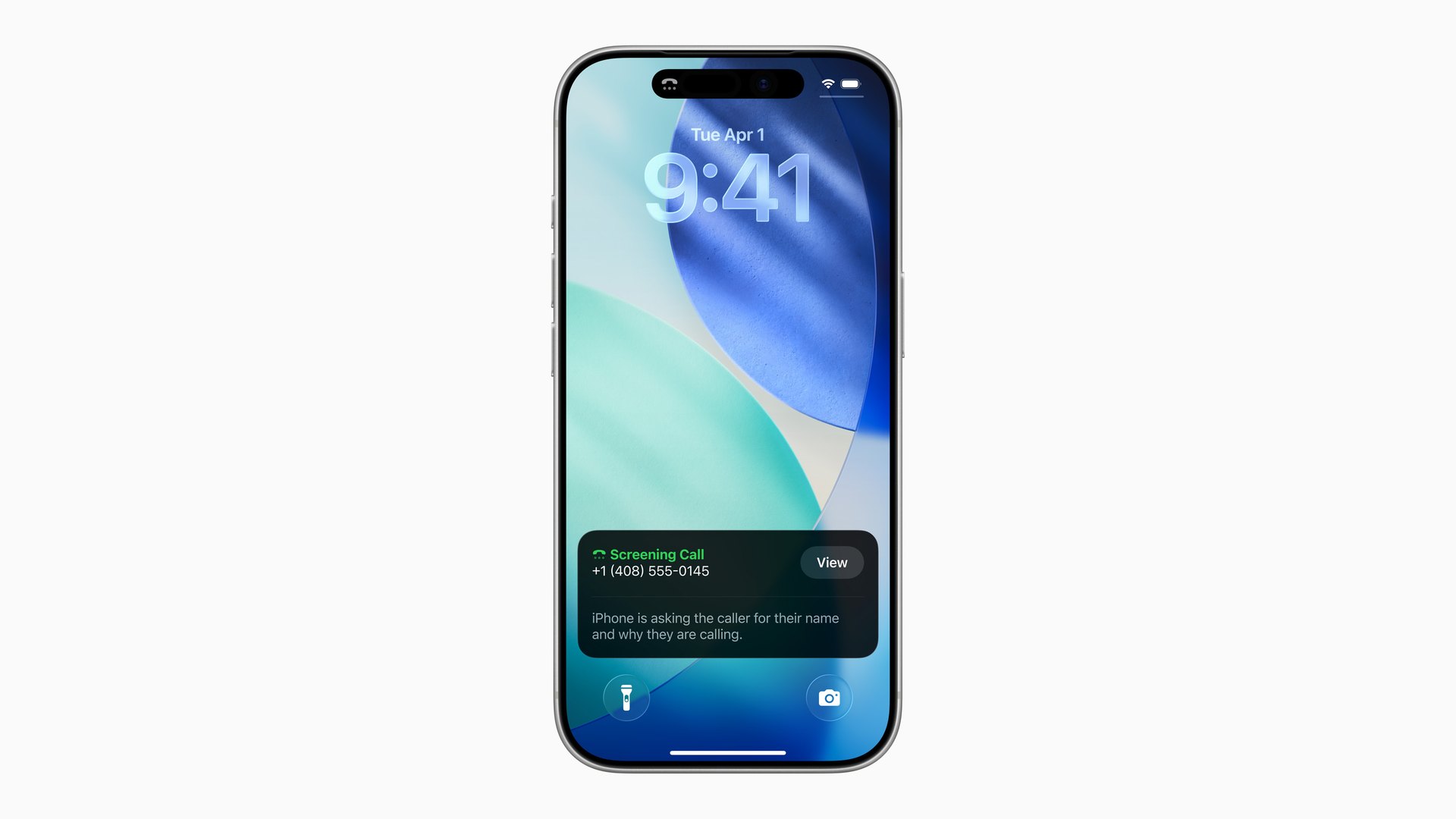 iPhone lock screen showing a screening call notification asking the caller for their name and reason for calling