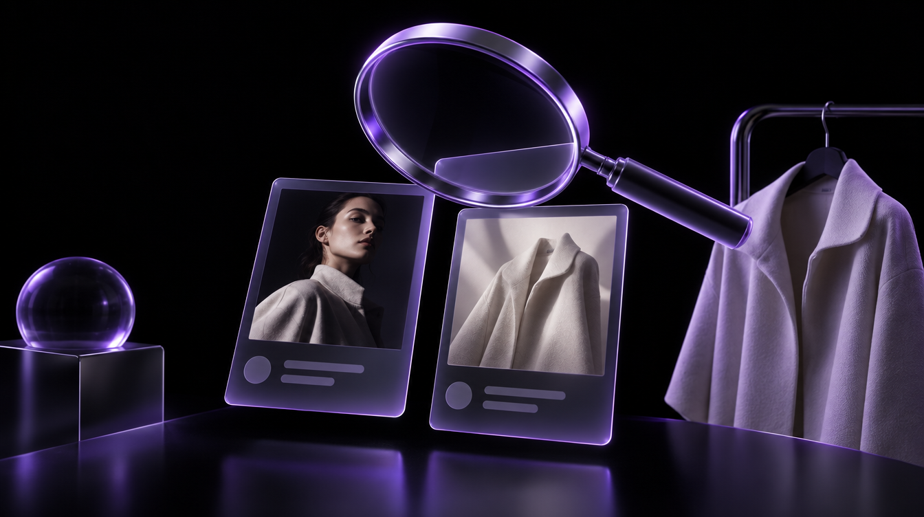 Magnifying glass over apparel ad concepts