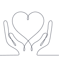 Outline of two hands holding a heart shape created by a single continuous line.