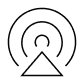 Black icon with concentric circles and a downward triangle representing data sharing or broadcasting.