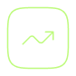 Green outlined square with a line graph showing upward trend and arrow on black background.