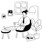 Person sitting on couch with feet on coffee table, working on laptop in a cozy living room.