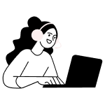 Illustration of a smiling person wearing headphones and typing on a laptop.