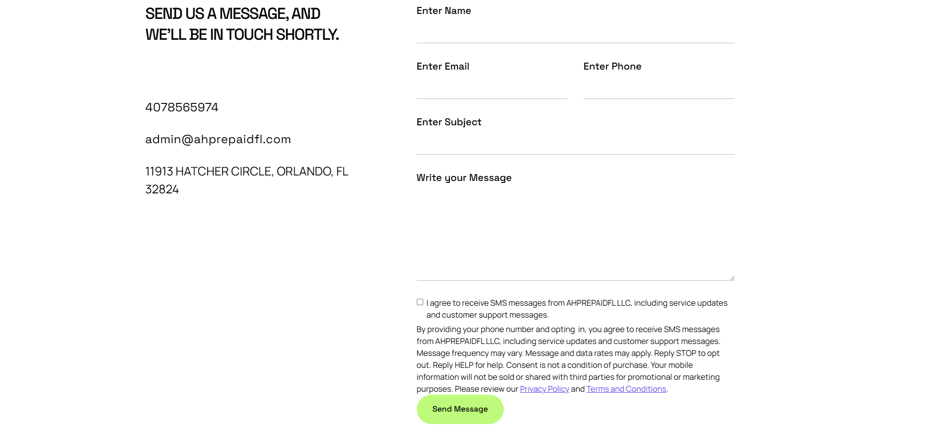 AHPREPAIDFL LLC SMS Consent Form