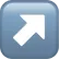 White arrow pointing diagonally upward to the right on a blue square background with rounded corners.