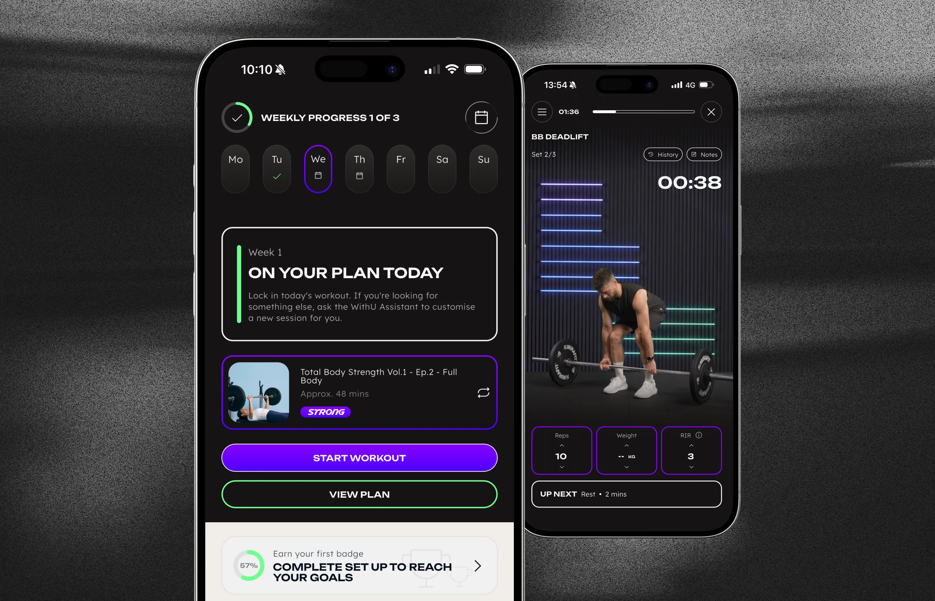 Strength intro workout shown on web and mobile app screens