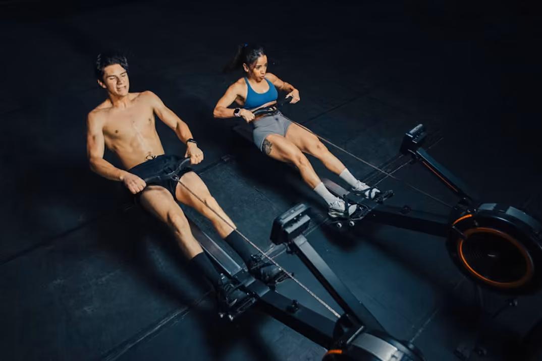 Two people rowing