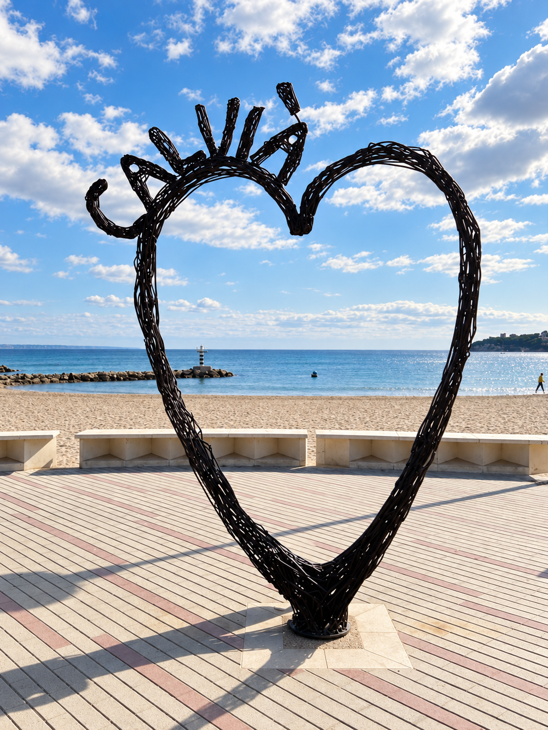 Heart-shaped sculpture on the seafront promenade beside Palmanova beach in Mallorca