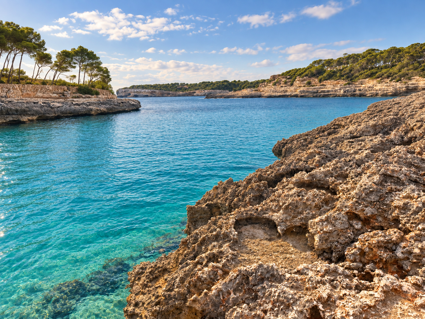 Mallorca area guide Turquoise cove and rocky coastline in Cala d’Or, Mallorca