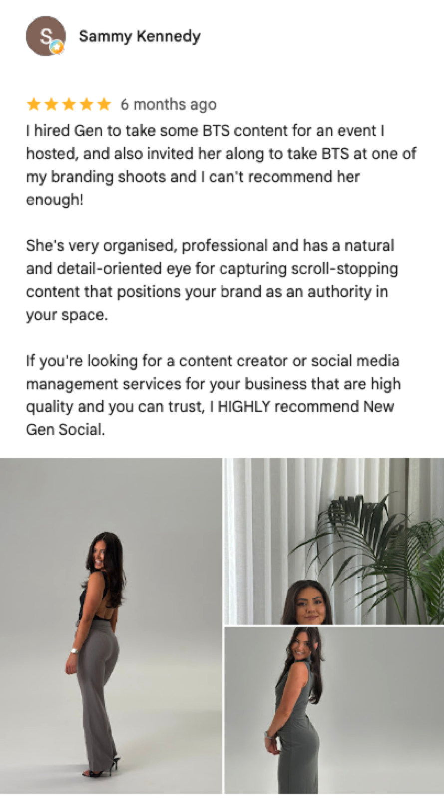 Five-star Google review from Sammy Kennedy