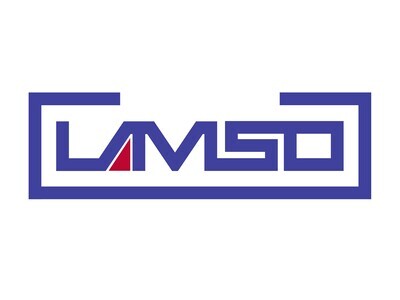 Logo stylisé comportant les lettres LAMSO dans un cadre rectangulaire bleu avec un triangle rouge dans la lettre A.