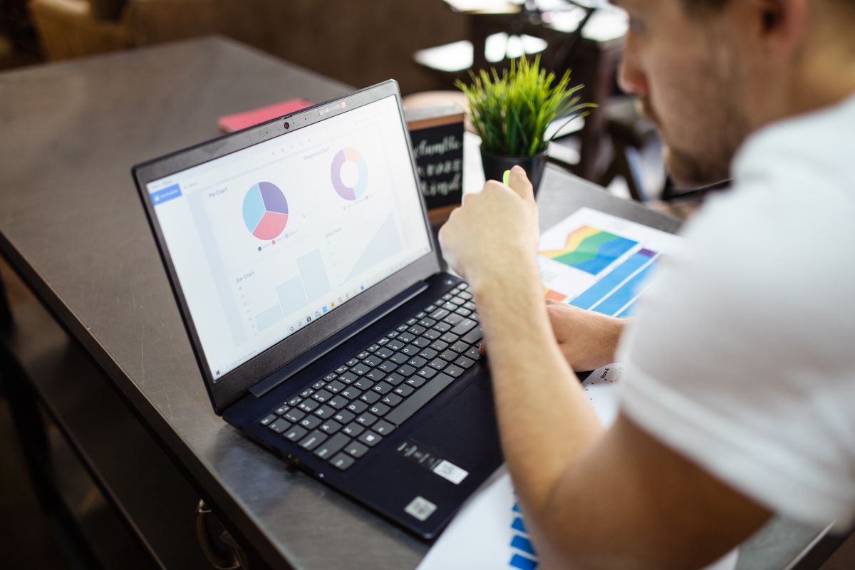 Financial data on a laptop