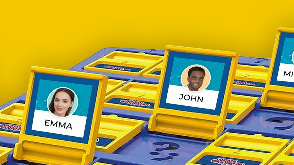 Board game with cards for candidates 'Emma' and 'John' on a yellow background
