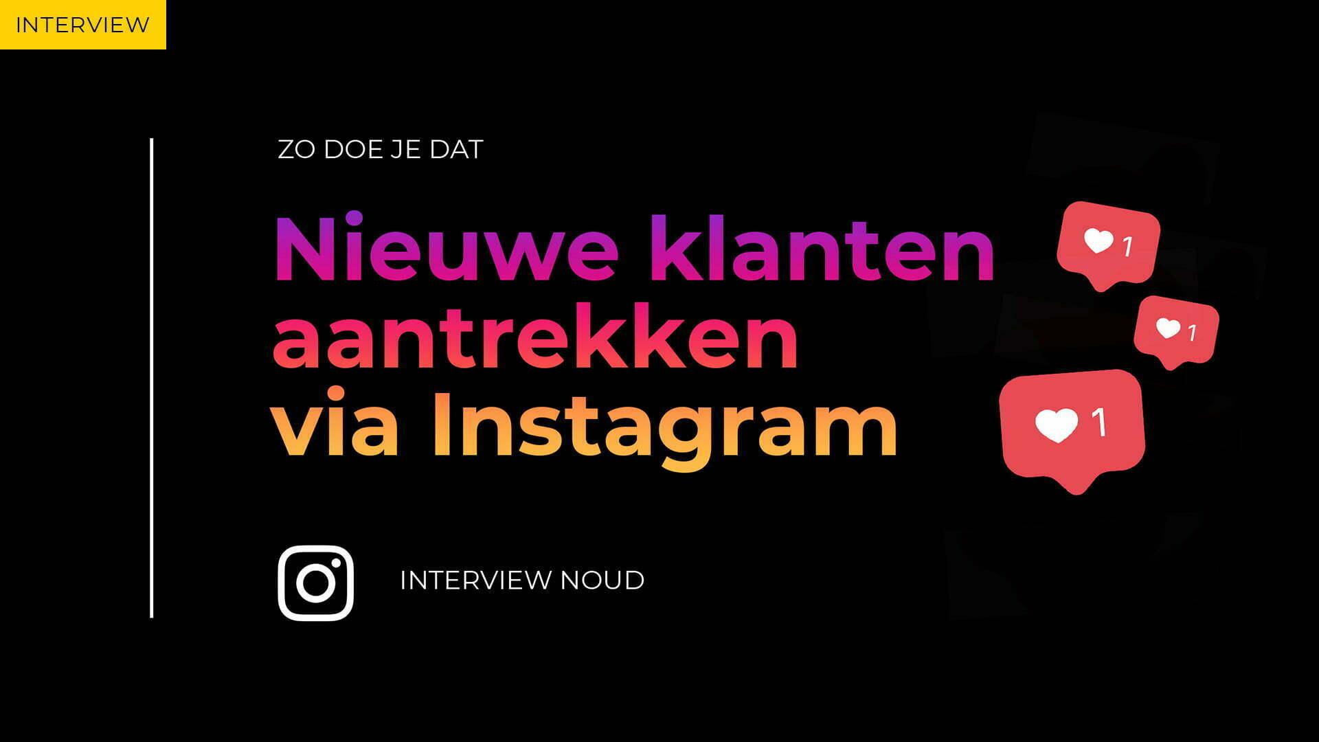 Black card with the text 'Attracting new customers via Instagram', the Instagram logo and like notifications
