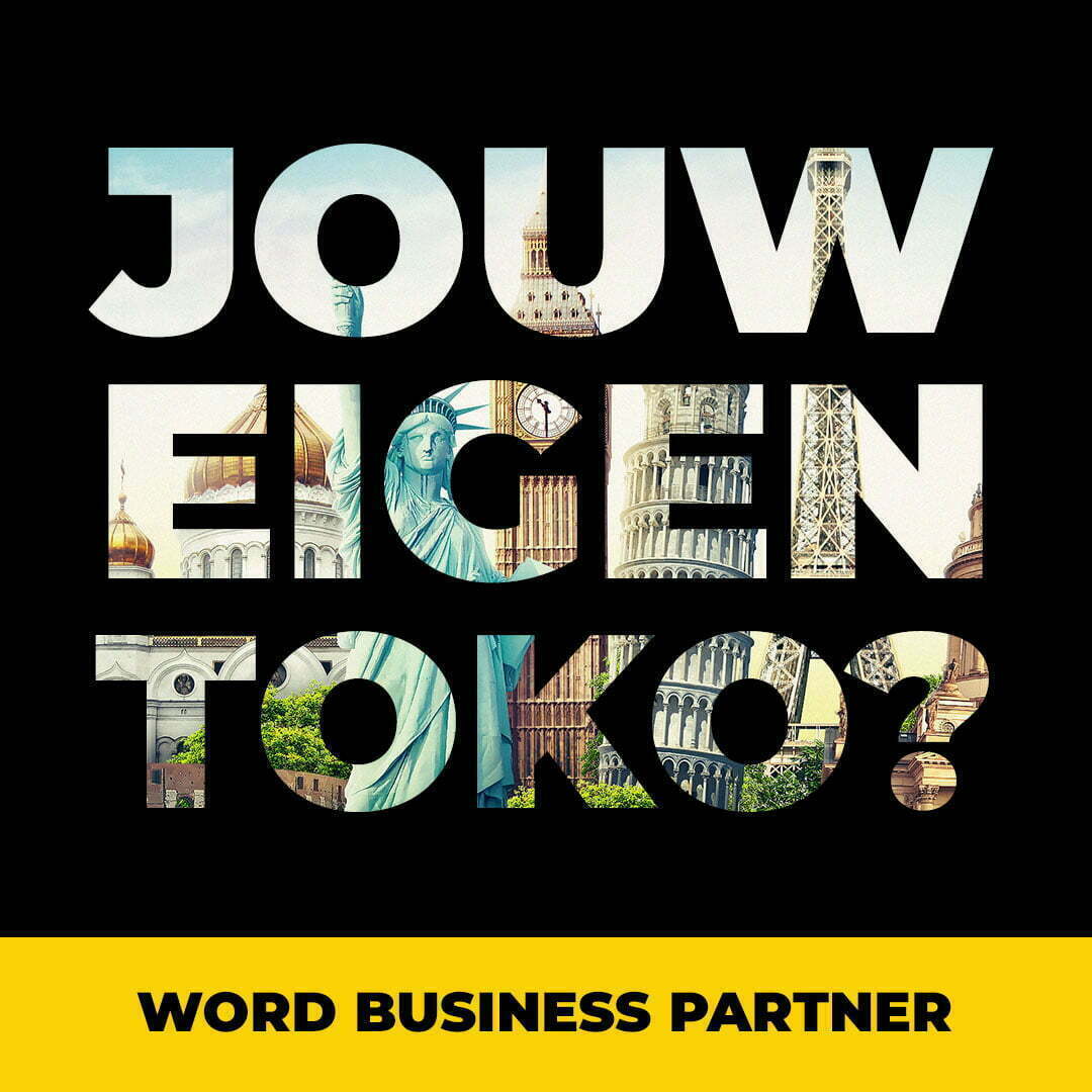 Text "Your own shop?" with landmarks inside the letters and the bar "Become a Business Partner"