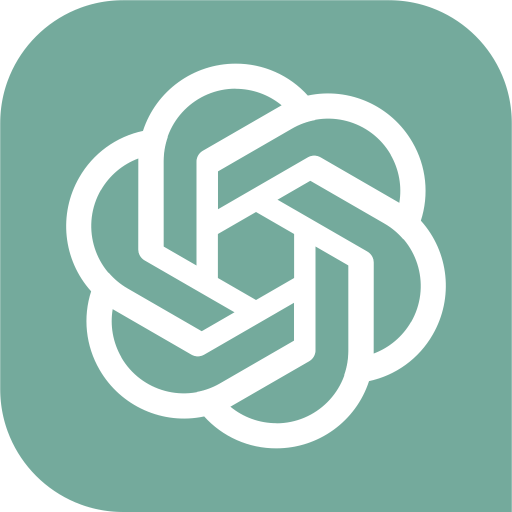 ChatGPT logo, a white interwoven knot on a rounded green background
