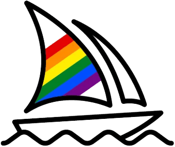 Midjourney logo, a sailing boat with a rainbow-coloured sail